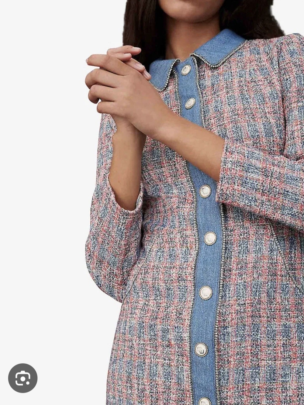 Maje Tweed Dress with Denim Trim